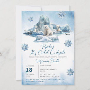 Invitation Ours Hiver Arctic Animaux Baby shower Snowflakes