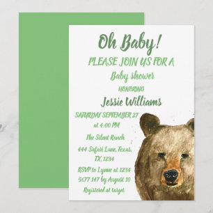 Invitation Ours mignon Animaux en bois Vert Bébé garçon douch