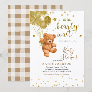 Invitation Ours mignon avec Baby shower de ballon d'or Invita