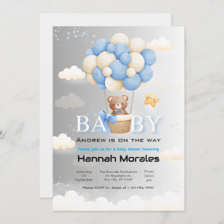 Invitation Ours mignon avec ballons Baby shower double ombrag