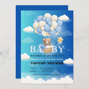 Invitation Ours mignon avec ballons Baby shower double ombrag