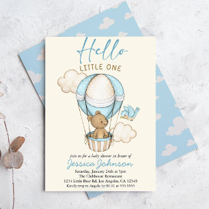 Invitation Ours mignon Hello Little One - Baby shower bleu In