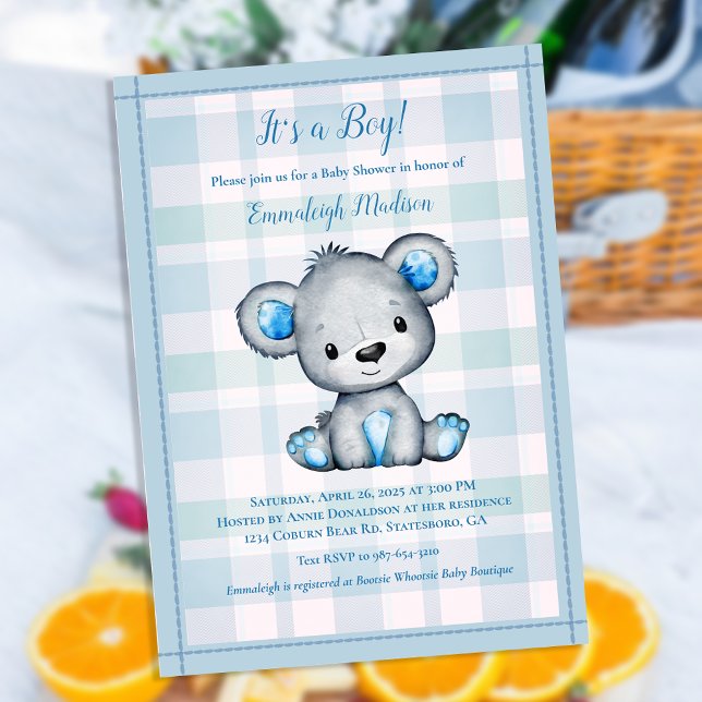 Invitation Ours Mignon Pour Fête de Naissance de Garçon (Créateur téléchargé)