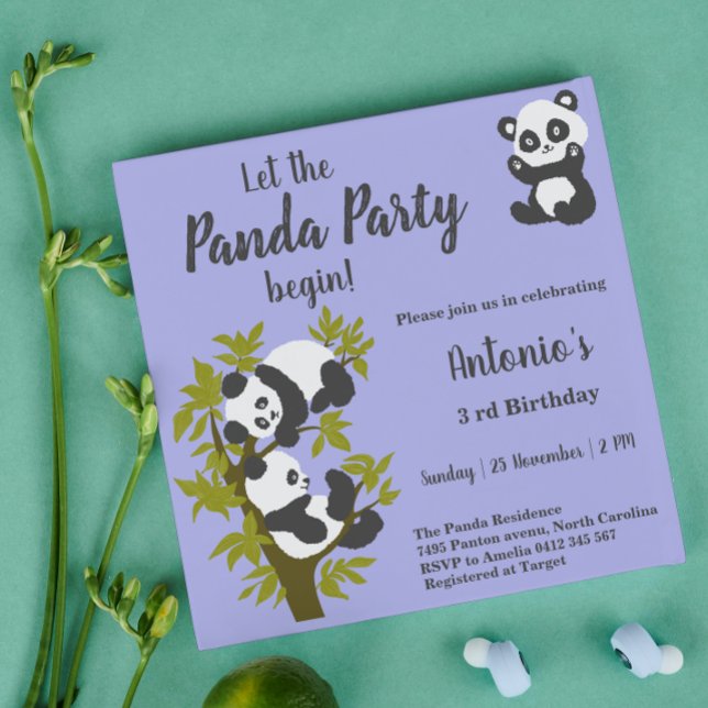 Invitation Ours Mignons Pandas Fête Garçon Anniversaire (Créateur téléchargé)