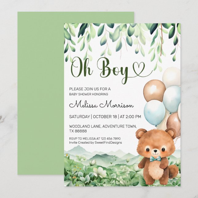 Invitation Ours Oh Boy Forest Bébé Garçon Douche (Devant / Derrière)
