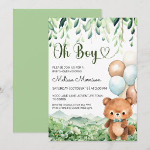 Invitation Ours Oh Boy Forest Bébé Garçon Douche