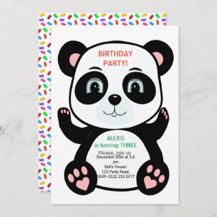 Invitation Ours Panda Cute & Confetti Multicolore