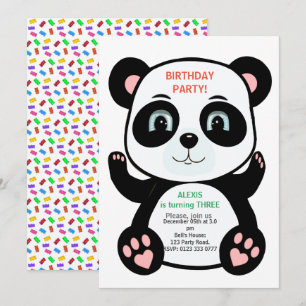 Invitation Ours Panda Mignon & Confettis Multicolores