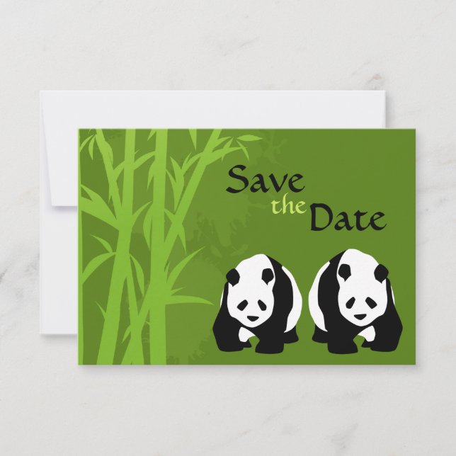 Invitation Ours Pandas et Bambou Mariage Enregistrer la Date (Devant)