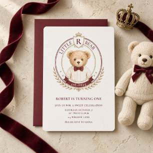 Invitation Ours personnalisé avec blason bordeaux