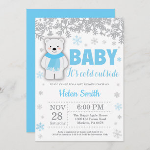 Invitation Ours polaire Baby shower de l'hiver Flocon de neig