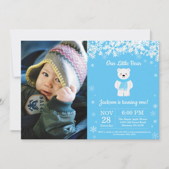 Invitation Ours polaire Boy d'hiver Anniversaire Photo (Devant)