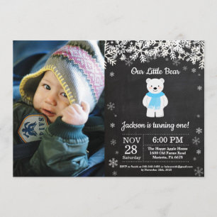 Invitation Ours polaire Boy d'hiver Anniversaire Photo
