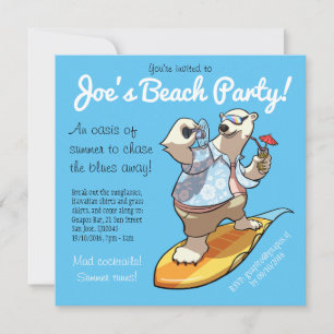 Invitation Ours polaire cool surf avec cocktail Dessin