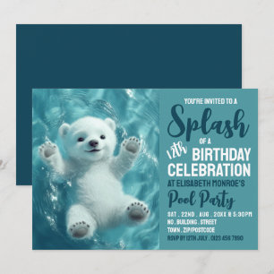 Invitation Ours polaire éclaboussant, fête de la piscine Anni