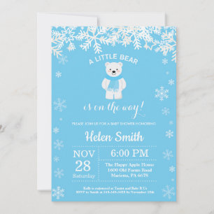 Invitation Ours polaire Hiver Baby shower Garçon bleu Flocon 