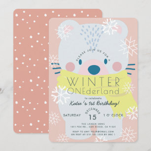 Invitation Ours polaire Hiver Onederland rose 1er anniversair