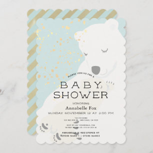 Invitation Ours Polaire Maman & Cub Baby shower Bleu Invitati