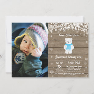 Invitation Ours Polaire Rustique Hiver Garçon Anniversaire Ph