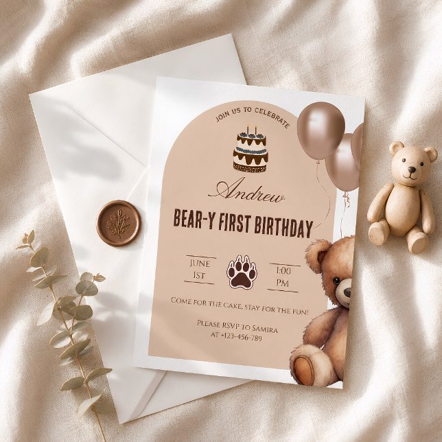 Invitation Ours pour le premier anniversaire Thème Ours en pe (Créateur téléchargé)