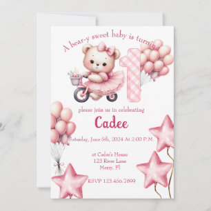 Invitation Ours rose lors de l'anniversaire BIcycle