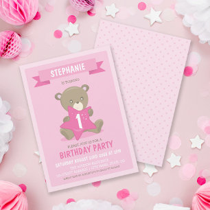 Invitation Ours rose, quel que soit l'âge ou le premier anniv