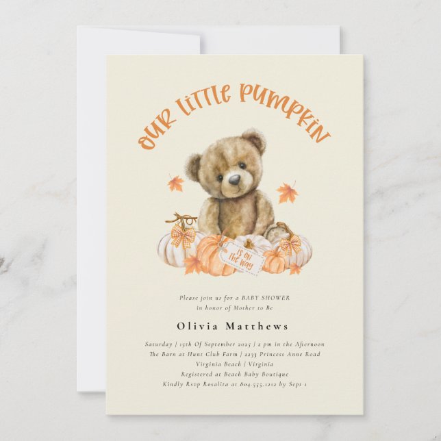 Invitation Ours rustique mignon avec Baby shower d'automne Ci (Devant)