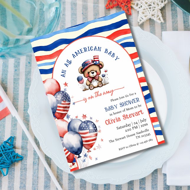 Invitation Ours Teddy Bear Bébé Américain Fête de l'Indépenda (Créateur téléchargé)