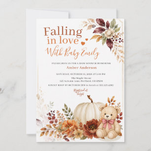 Invitation Ours Tomber Amoureux Citrouille Florale Baby Showe