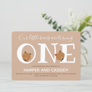 Invitation Ours Twins Un animal Brown Premier anniversaire