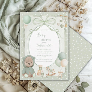 Invitation Ours vert avec jouets Vintage Baby Shower