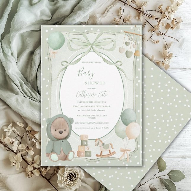 Invitation Ours vert avec jouets Vintage Baby Shower (Créateur téléchargé)