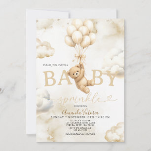 Invitation Ourse Nuage Ballon Ours Beige Baby Shower Neutre