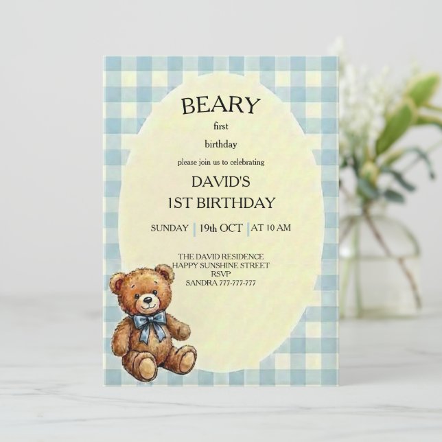 Invitation Ourson 1er Anniversaire (Debout devant)
