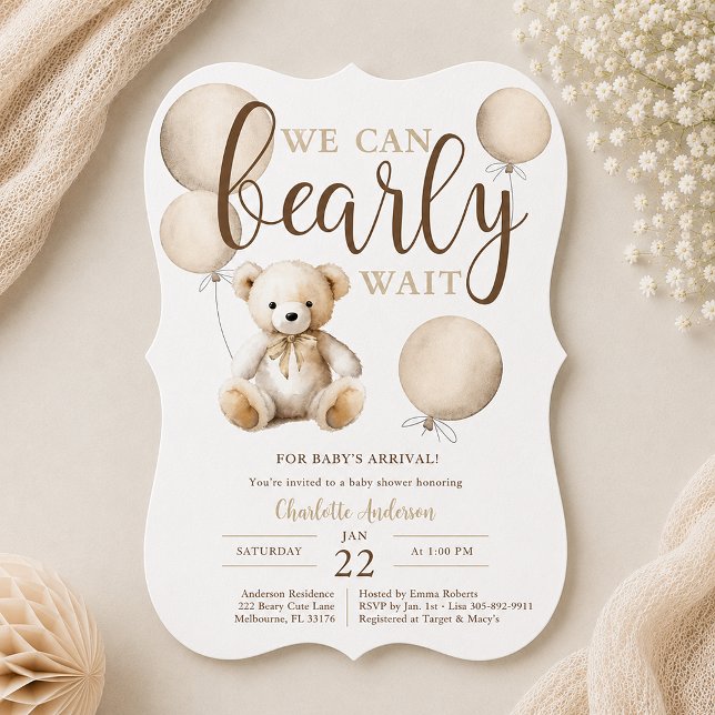 Invitation Ourson à Ballons Neutres Baby Shower Ourson (Soft and sweet baby shower invite)