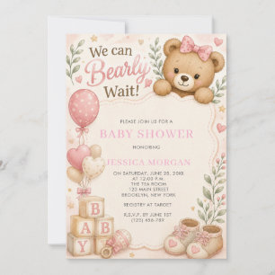 Invitation Ourson à peine attendre la Baby Shower 