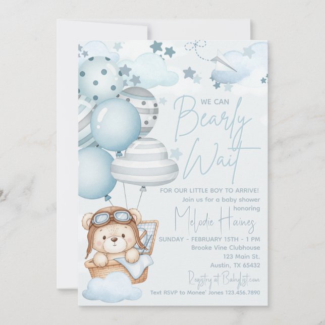 Invitation Ourson à peine attendu Baby Shower (Devant)