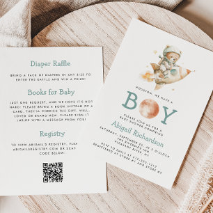 Invitation Ourson Astronaute Mignon Code QR Fête de Naissance