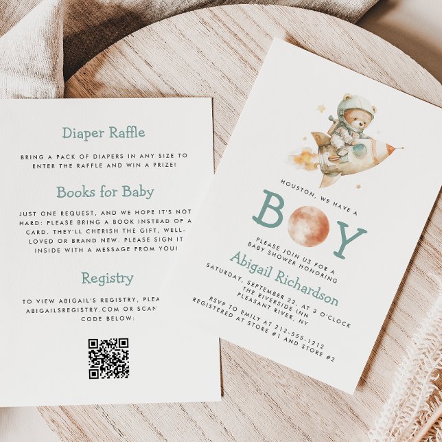 Invitation Ourson Astronaute Mignon Code QR Fête de Naissance (Créateur téléchargé)