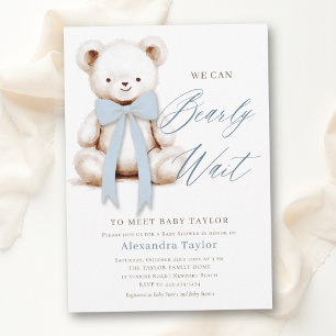 Invitation Ourson Bleu Tendre Doux Ours en Peluche Fête de Na