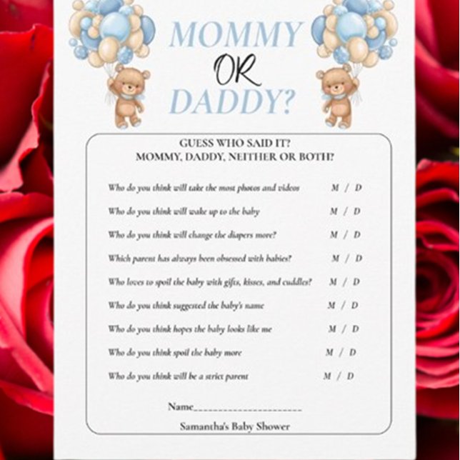 Invitation Ourson Cadeau de Naissance  Bleu  Maman ou Papa (Celebrate your little one with our Baby Shower Teddy Blue Mommy or Daddy theme)