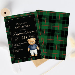 Invitation Ourson classique polo prépa plaid Baby Shower