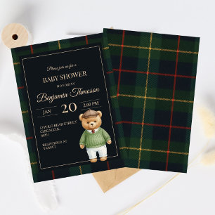 Invitation Ourson classique polo prépa plaid Baby Shower
