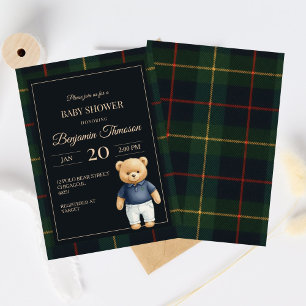 Invitation Ourson classique polo prépa plaid Baby Shower