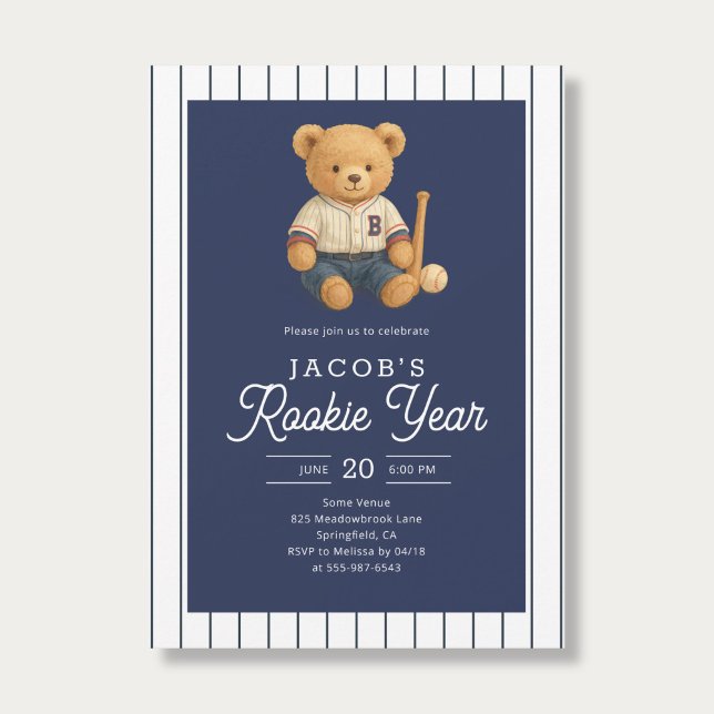Invitation Ourson de baseball recrue 1er anniversaire (Créateur téléchargé)