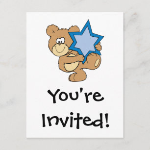 Invitation ourson de Hanouka mignon tenant l'étoile de David