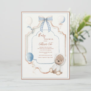Invitation Ourson en Ballons de Salle de Bain Vintage Bleu Ba