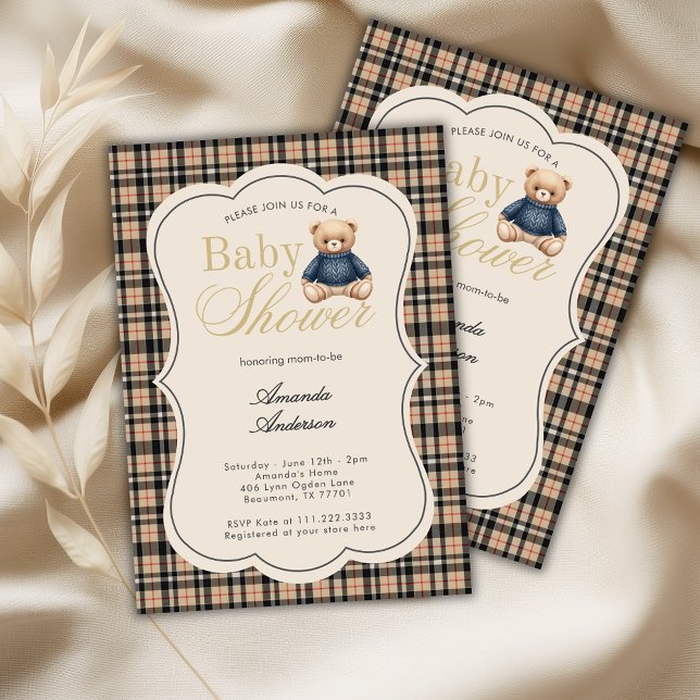 Invitation Ourson en peluche polo élégant Luxe Beige Baby Sho (Créateur téléchargé)
