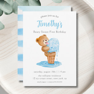 Invitation Ourson glace d'anniversaire garçon Teddy Bear