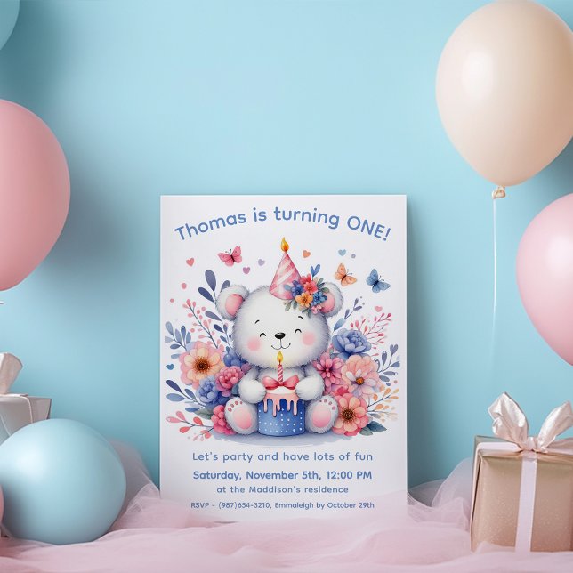 Invitation Ourson Mignon 1er Anniversaire (Créateur téléchargé)